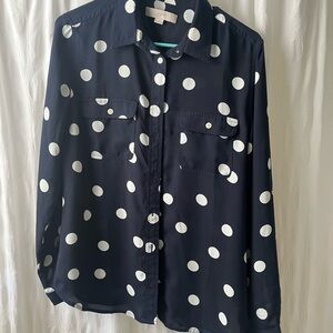Loft. Navy Polka Dot Button-Up Shirt